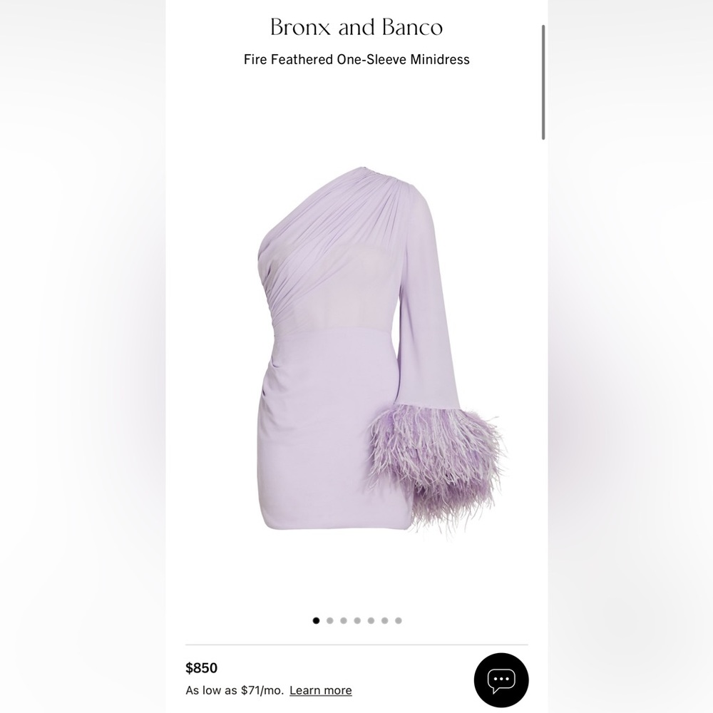 Bronx and Banco Fire Feathered One Sleeve Minidress, size medium